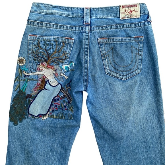 Vintage True Religion Embroidered Jeans Size 30 BOBBY ‘Tree Fairy’ - Picture 10 of 12